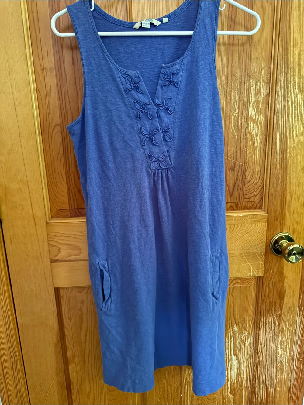 Boden Blue Strapless Embroidered Cotton Dress